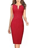 VFSHOW Womens Red and White Pinstriped Elegant Slim Zipper up Work Business Office Party Sheath Dress 3160 RED XXL