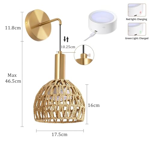 Aplique de pared LED recargable de ratán bronce con mando 4