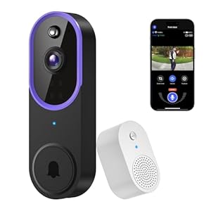 1080P Wireless Video Doorbell Camera, Smart Outdoor Surveillance Cam, FHD Live View, Cloud Storage, AI Human Detection, Instant Alert, Night Vision, Two Way Audio, 2.4G WiFi Only (Purple)
