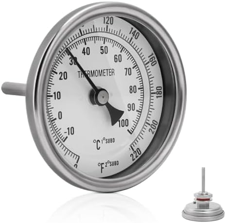 FERRODAY 3" Dial 2" Probe 1/2 NPT Stainless Steel Dial Kettle Thermometer