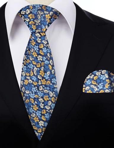 Image of Alizeal Mens 3.15inches Exquisite Floral Tie with Small Flower Printed Pocket Square