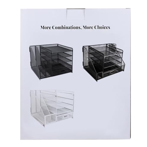 ideallife Schreibtisch Organizer Ablage aus Metall, 5 Ebenen Papier Briefablage mit Aktenhalter, Mesh Schreibtisch Akten Organizer mit Zeitschriftenhalter für Büro Dokumentenablage (Schwarz)