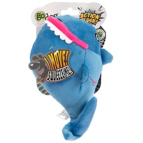 goDog Action Plush Shark Animated Squeaky Dog Toy, Chew Guard Technology - Blue, One Size
