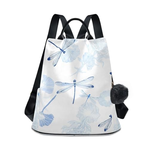 Mochila para mujer diseño antirrobo con cremallera oculta y estampado azul de libélulas