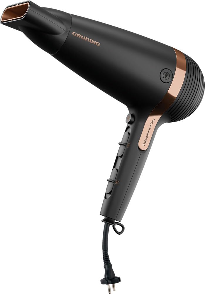 Grundig - Naturashine HD 7081 Haartrockner - 2100W mit Ionen-Funktion & Kabeleinzug - Keramik mit Macadamia- & Kokosöl - Cool Touch Düse - Schwarz/Rosa-Gold