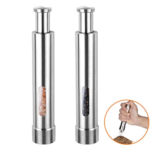 Cute Stainless Steel Pepper Mills with One Hand Stands Mini Thumb Push