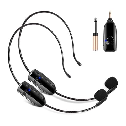 Wireless Microphone System for 2People, HUACAM 2.4G Dual Wireless Headset,and Handheld 2 in 1, 160 ft Range for Voice Amplifier, Stage Speakers, Teacher, Tour Guides, Fitness Instructor Cover