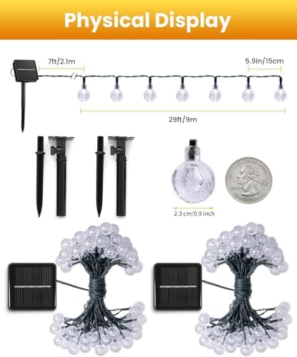 Brightown 2-Pack 120 LED 72 FT Solar String Lights Outdoor, Crystal Globe Lights with 8 Lighting Modes, Waterproof Solar Powered Patio Lights for Garden Yard Porch Wedding Party Decor (Warm White)