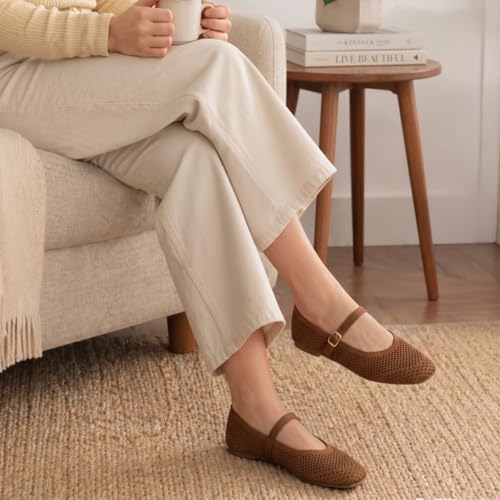 Image of Frank Mully Womens Casual Flat Shoes Square Toe Shoes Knitted Mesh Flat Comfort Work Flat Shoes for Daily Washable