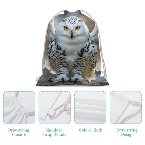 Snow Owl Drawstring Backpack - Canvas Sports Gym Sackpack, Lightweight String Bag for Beach & Travel4