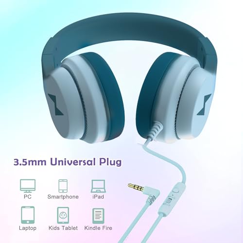 Candy Bila Kids Headphones, Wired Headphones for Kids Over Ear with Microphone, 85/94dB Volume Limiter Headphone for Girls Boys, Foldable Headphone for Learning & Entertainment, Gradient Green - 5