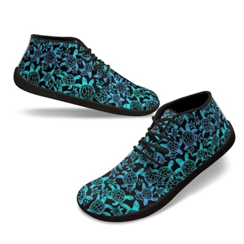 FUIALDOLG Men's Women's Wide Barefoot Sneakers Waterproof Wide Width Fashion Sneaker Zero Drop Sole Running Footwear Barefoot Shoes for Women Men Blue Turtle Pattern