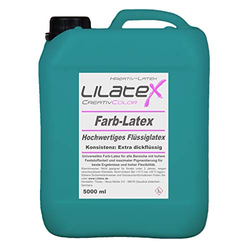 5 Liter Lilatex farbiges Flüssiglatex/Farblatex/Latexmilch - extra-dickflüssiges Naturlatex in TÜRKIS