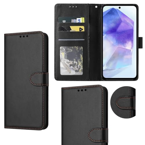 Capa Capinha Carteira Flip Couro Compatível Samsung Galaxy A55 Premium (PRETO)