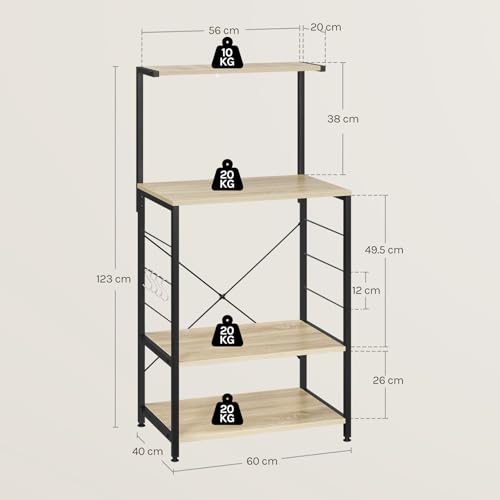 WOLTU Scaffale per Cucina in Acciaio Legno 4 Ripiani Carrello per Microonde Scaffalature Organizzatore 60x40x123 cm - immagine 4