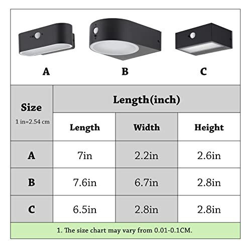 Tjcolux Aluminum Solar Wall Light With Motion Sensor, Outdoor Lighting Exterior Light Fixtures, Ip44 Black Finish Aluminum Wall Mount Modern Wall Sconce For Fence Patio Porch, 4000K #TOP2