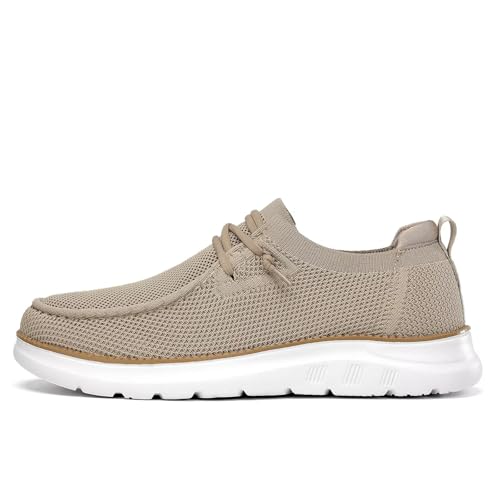 Image of Mens Boat Loafers Slip-on Casual Mesh Walking Shoes Business Oxfords Sneakers Work Lightweight Comfortable Soft Sole Khaki