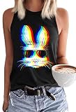 Beopjesk Women's Easter Day Tank Tops Funny Sleeveless Rabbit Shirts Graphic Tees (Easter-Black,M)