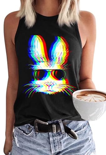 Beopjesk Women's Easter Day Tank Tops Funny Sleeveless Rabbit Shirts Graphic Tees (Easter-Black,M)