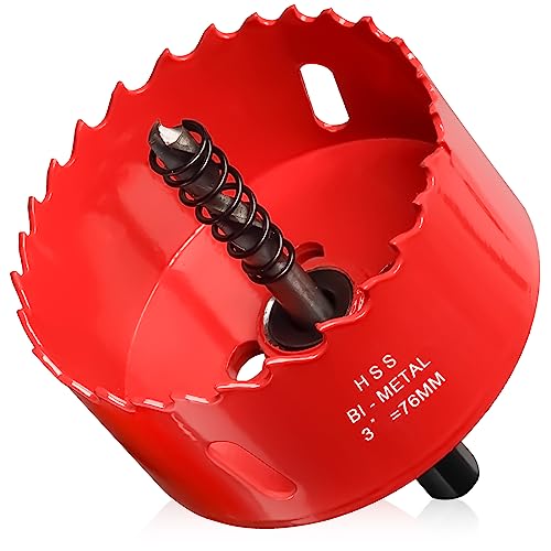 Hole Saw 3” (76mm) for Wood and Plastic, HSS Bi-Metal Hole Cutter Core Drill Bit for Drywall, PVC Boards, Fiberglass and Vent Pipes