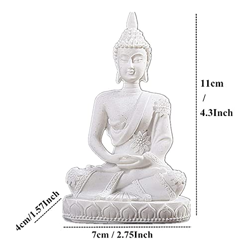 HYFAN Mini Sandstone Buddha Statue Meditation Yoga Harmonious Figurine Collectable Feng Shui Sculpture Home Office Desk Shelf Decoration (White 3