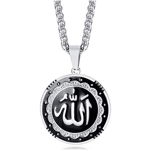 Mgutillart Punk Rock Stainless Steel Allah Medallion Pendant Enamel Necklace(Steel) Cover