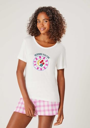 Pijama Curto Feminino Estampado - Rosa P