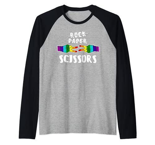Rock Paper Scissors LGBT-Q Gay Pride Proud Ally Rainbow Flag Camiseta Manga Raglan