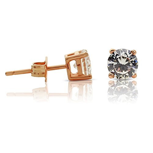 3 Pair Cubic Zirconia Earring Stud Set For Cartilage 4, 5 & 6Mm Rose Gold Over Sterling Silver #TOP3