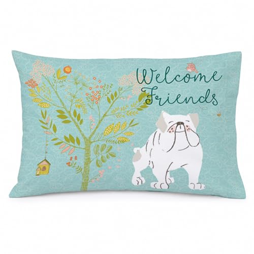 Caroline's Treasures BB7603PILLOWCASE Welcome Friends English Bulldog White Fabric Standard Pillowcase Lightweight Super Soft Easy Care Decorative Artwork Pillowcase, Standard