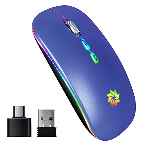 KBCASE LED Wireless Mouse Slim Silent Mouse 2.4G Rechargeable Wireless Computer Mouse Wireless Mouse for Laptop, MacBook, iPad, Chromebook, with USB & Type-c Receiver