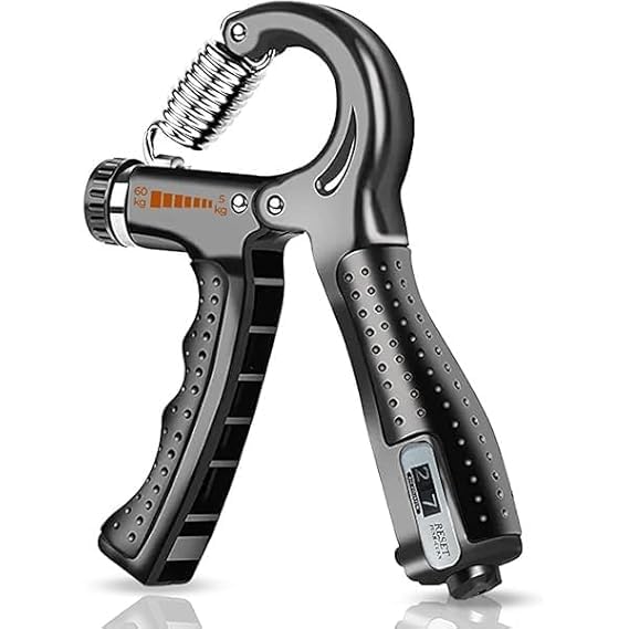 Generic TWINZFIT Adjustable Hand Grip Strengthener | 5KG to 60KG Weight Adjustable Professional Hand Gripper | Built-In Counter | Portable, Lightweight - Black-image-0