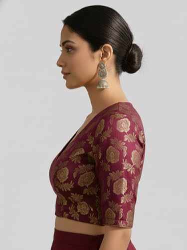 Image of Thevasa Women's Everyday Divine Depth V Neck Half Sleeves Blouse
