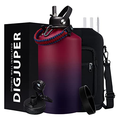 1 Gallon Insulated Water Jug - With Paracord Handle, Straw & Chug Lid, Water Bottles Holder With Strap, 128Oz Stainless Steel Large Water Bottle, Keep Hot 12H & Cold 48 For Travel Hiking Camping Work #TOP2