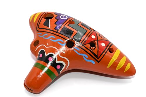 Ocarina Musical Instrument - Made with Clay - Non Toxic - Non Plastic - Handmade with Clay - HandPainted - Orange Whistles - Flutes