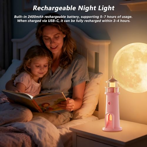 Lámpara de Mesa de Noche Proyector Faro Luna LED Recargable miniatura 5