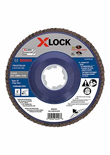 BOSCH FDX2750120 1-Piece 5 In. X-LOCK Flap Disc 120 Grit Compatible with 7/8 In. Arbor Type 27 for Applications in Metal Blending and Grinding