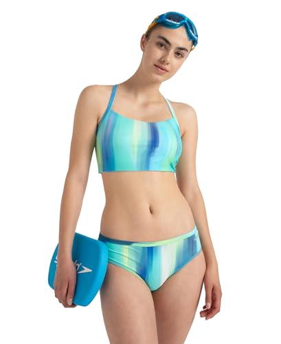 Image of Speedo Women's Endurance10 Printed Racerback Bikini Set Swimming Costume Swimwear | Chlorine Resistance | UPF 40+ Sun Protection | Racerback Design | Removable Bra Pads