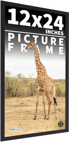 Poster Palooza 12x24 Contemporary Black Complete Wood Picture Frame with UV Acrylic Plexiglass, Foam Board Backing & Hardware Included