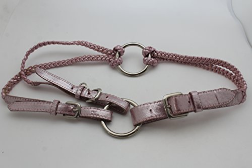TFJ Women Fashion Double Silver Metal Buckles Rings Belt Hip Waist Metallic Pink S M4