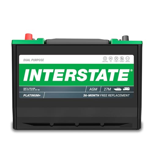 Interstate Batteries Marine/RV Battery 12V 85Ah 975MCA (Group Size 27M) Dual Purpose Power Pure Lead AGM RV & Marine Starting Replacement Battery (27M-AGM) Boats RVs