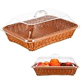 HANABASS Cesta Rectangular de Mimbre Sintético con Tapa, Panera de Plástico para Mesa y Buffet, Canasta Tejida para...