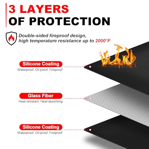 Feuerfeste Unterlage, Hitzeschutzmatte, 100x150 cm Antihaft-Material Bodenschutzmatte, Grill Matten, Bodenmatte Feuerstellenmatte Outdoor BBQ Matte für Gasgrill Holzkohlegrill
