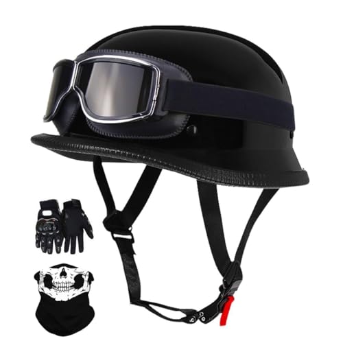 Demi-casque moto style allemand homologué ECE avec lunettes masque gants pour adulte