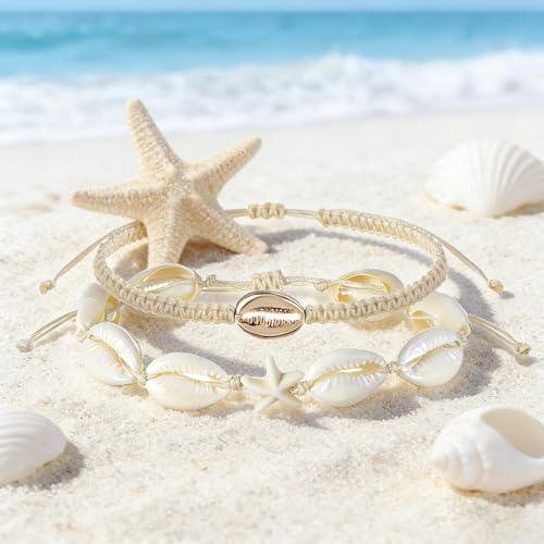 Image of Shell Anklets for Women Shell Beach Jewelry Accessories White Pink Black Flower Ankle Bracelet Summer Vacation Dress Outfits