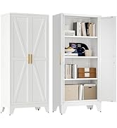 Gabinete de despensa de metal de 61 pulgadas de alto, gabinetes de almacenamiento de despensa de cocina con 2 puertas de granero y adj...