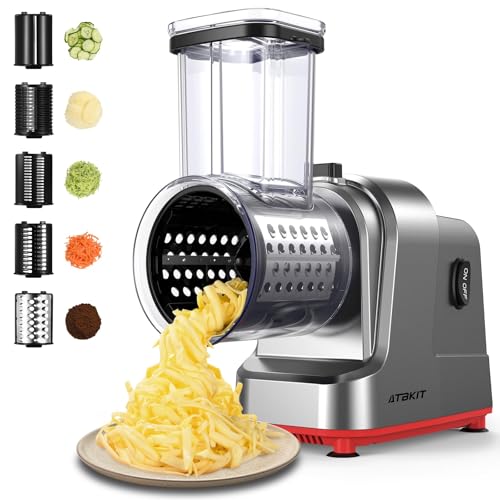 Electric Cheese Grater, Salad Maker With 5 Different Shapes of Blades, 250W...