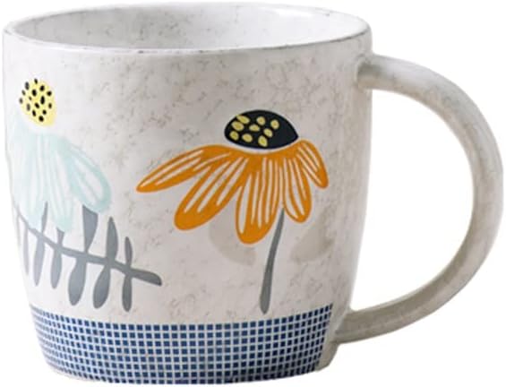 Creative Ceramic Mug Large Capacity Breakfast Cup Retro Milk Coffee Cup Hand-painted Flower With Handle(A) ()