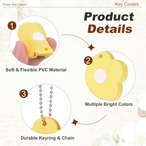 Fundas para llaves PATIKIL de PVC con forma de flor amarilla para cabezas planas 3