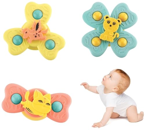 Image of Niku Bath Toys Suction Cup Spinner Toy for Baby Boys Girls | Set of 3 | Waterproof Suction Cup Spinning Top | ABS Plastic | Non Toxic BPA Free | Rotating Learning Toy